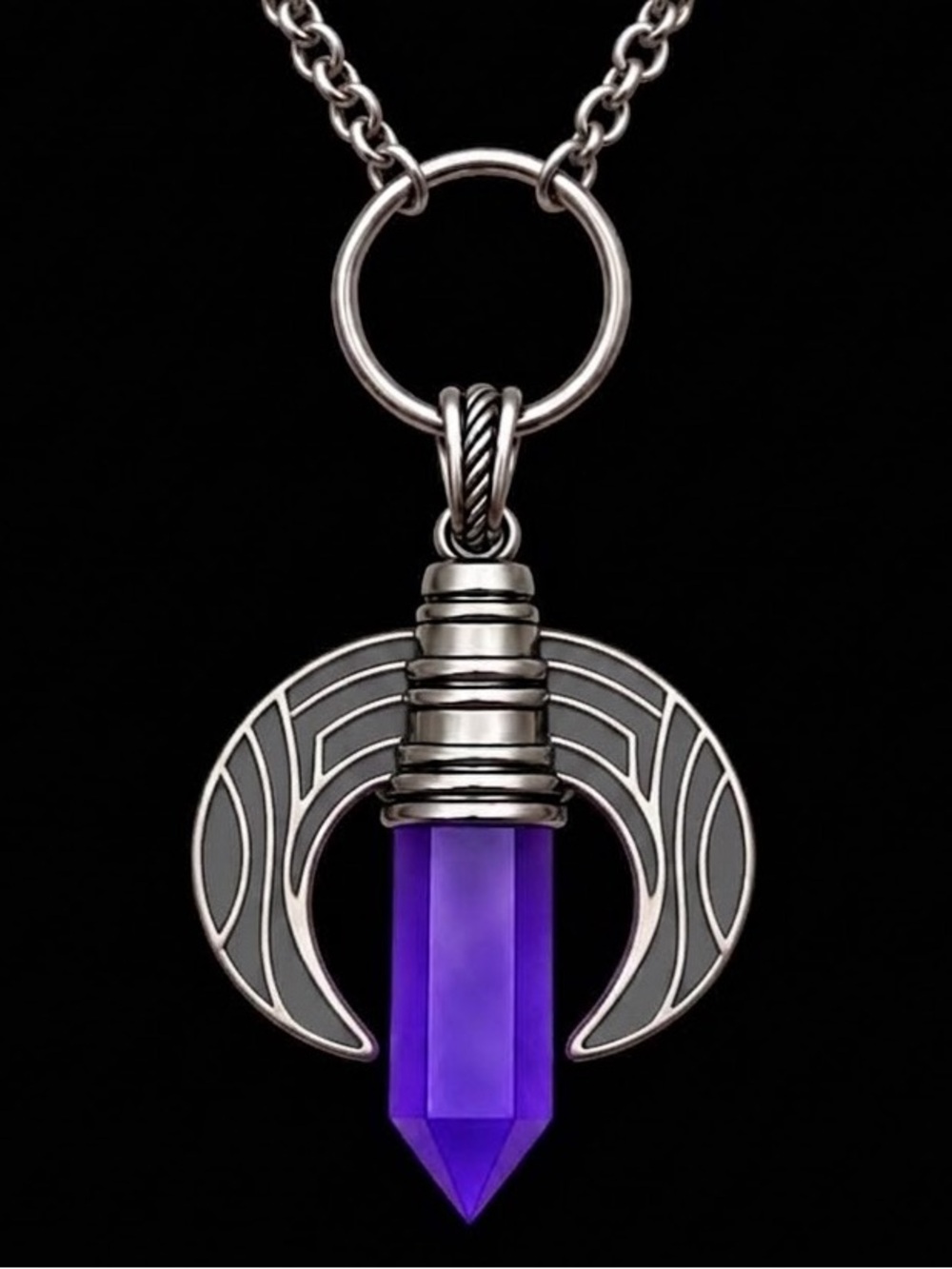 Amethyst Sword~ Terminated Crystal Point Tower Geo Crescent Cross-Guard Necklace